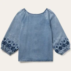 Stetson Lyocell Denim Snap Front Blouse Blue