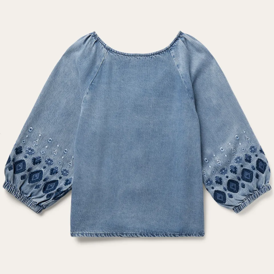 Stetson Lyocell Denim Snap Front Blouse Blue