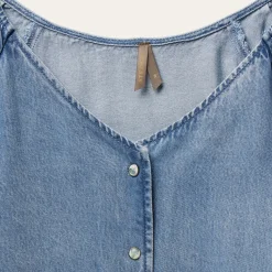 Stetson Lyocell Denim Snap Front Blouse Blue