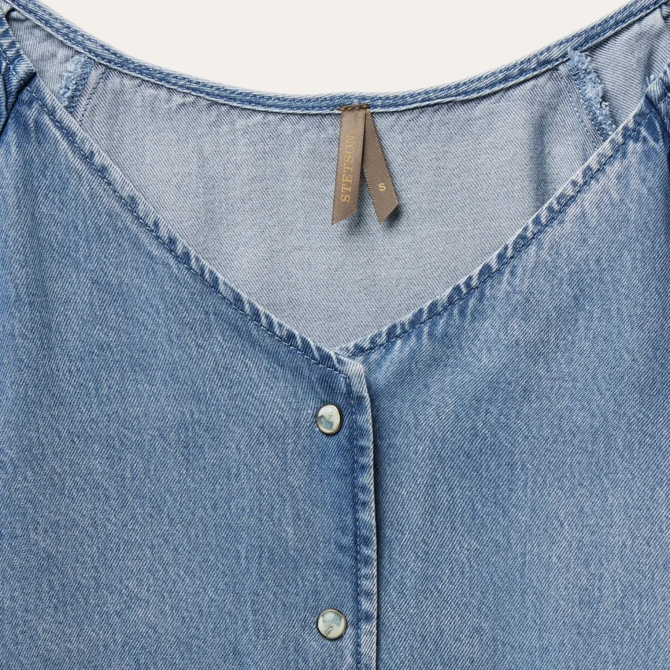 Stetson Lyocell Denim Snap Front Blouse Blue