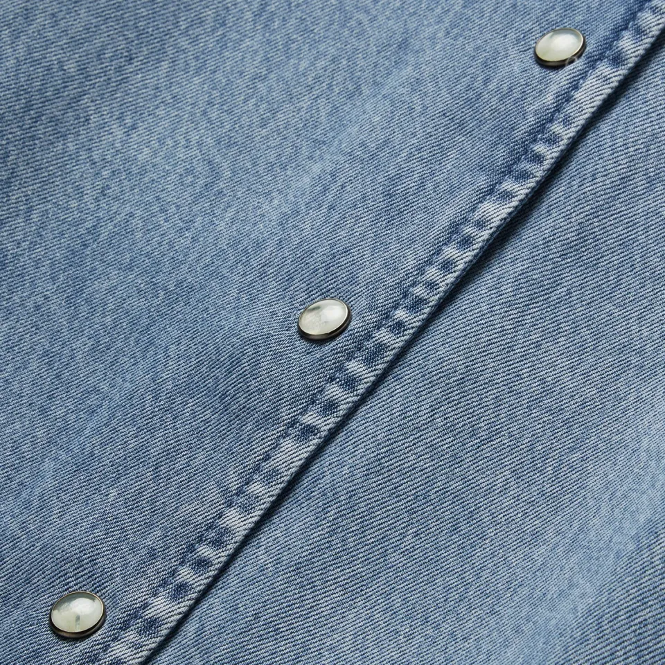 Stetson Lyocell Denim Snap Front Blouse Blue
