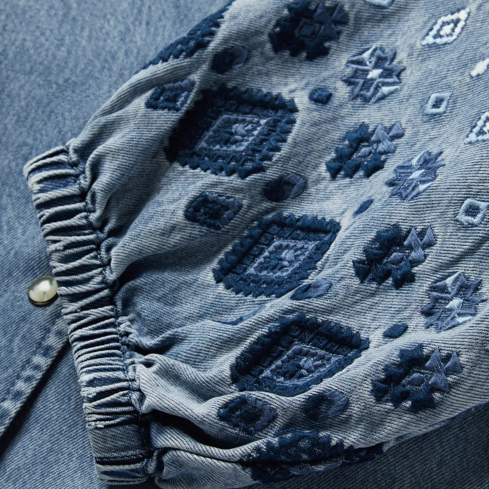 Stetson Lyocell Denim Snap Front Blouse Blue