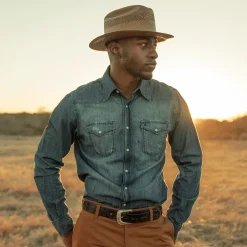 Discount Stetson Medium Denim Shirt Blue