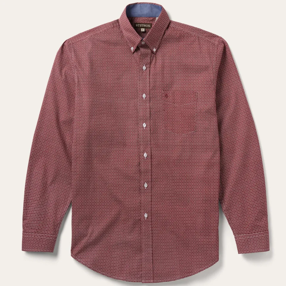 Clearance Stetson Micro Print Button-Front Shirt Red