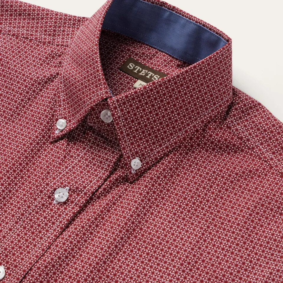 Clearance Stetson Micro Print Button-Front Shirt Red