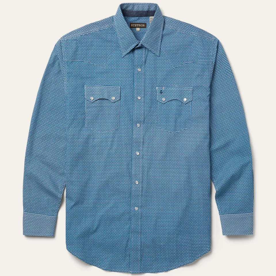 Best Stetson Micro Print Western Shirt Blue