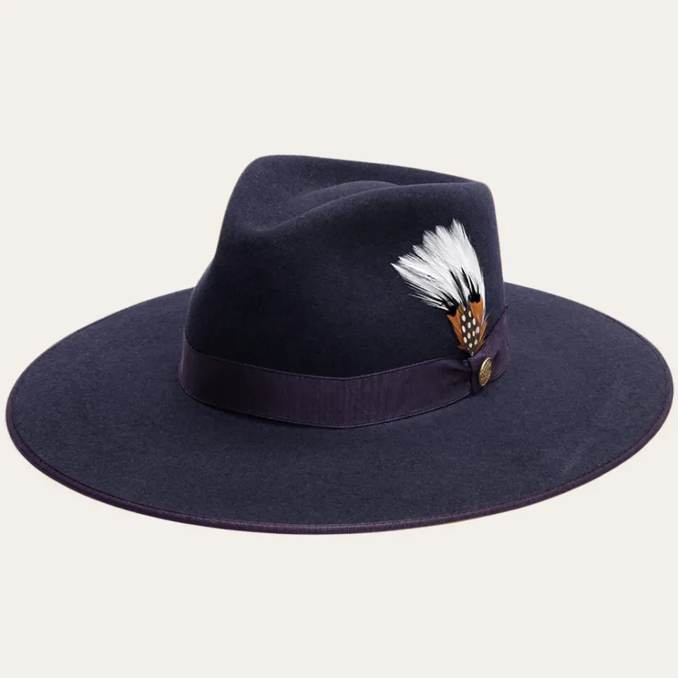 Stetson Midtown Wide Flat Brim Hat Navy