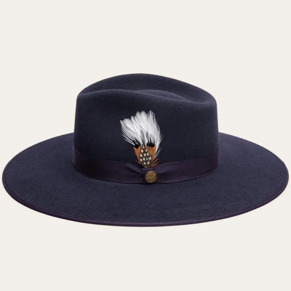 Stetson Midtown Wide Flat Brim Hat Navy