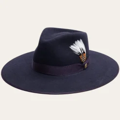 Online Stetson Midtown Wide Flat Brim Hat Navy