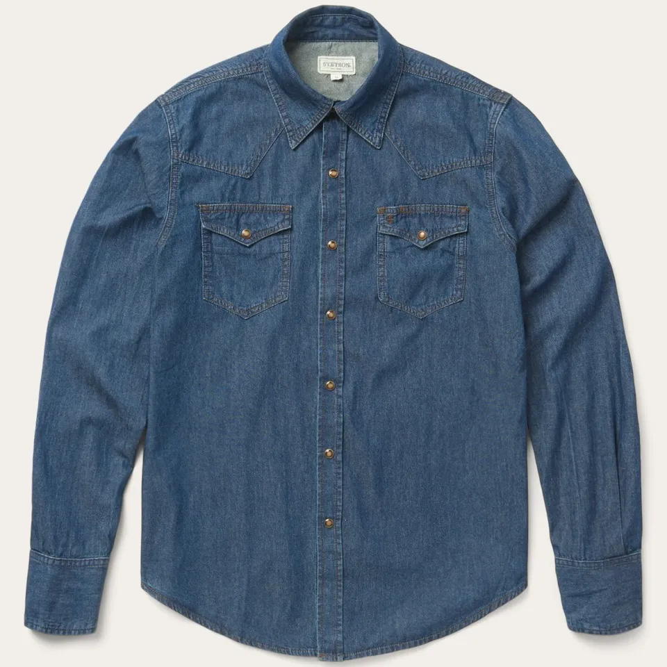 Hot Stetson Modern Denim Western Shirt Blue