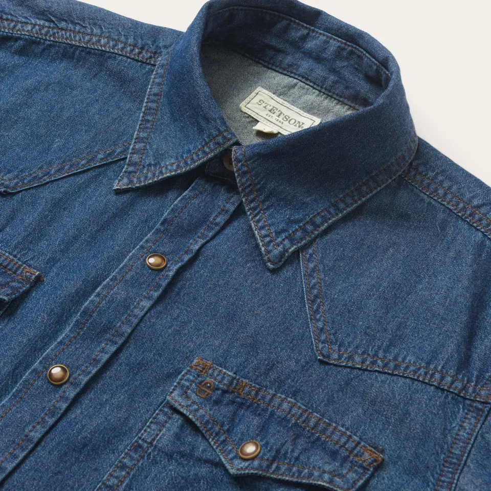 Hot Stetson Modern Denim Western Shirt Blue