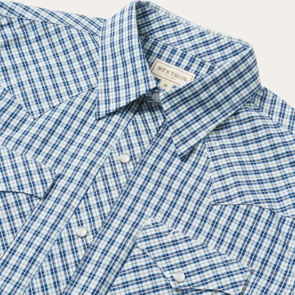 Discount Stetson Modern Snap Front Shirt in Mini Check Blue