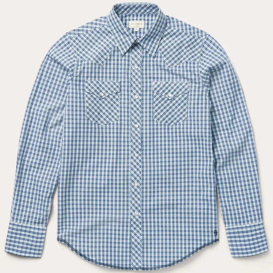 Best Stetson Modern Snap Front Shirt in Mini Check Blue