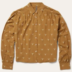 Stetson Mojave Longhorn Print Poet Blouse Brown