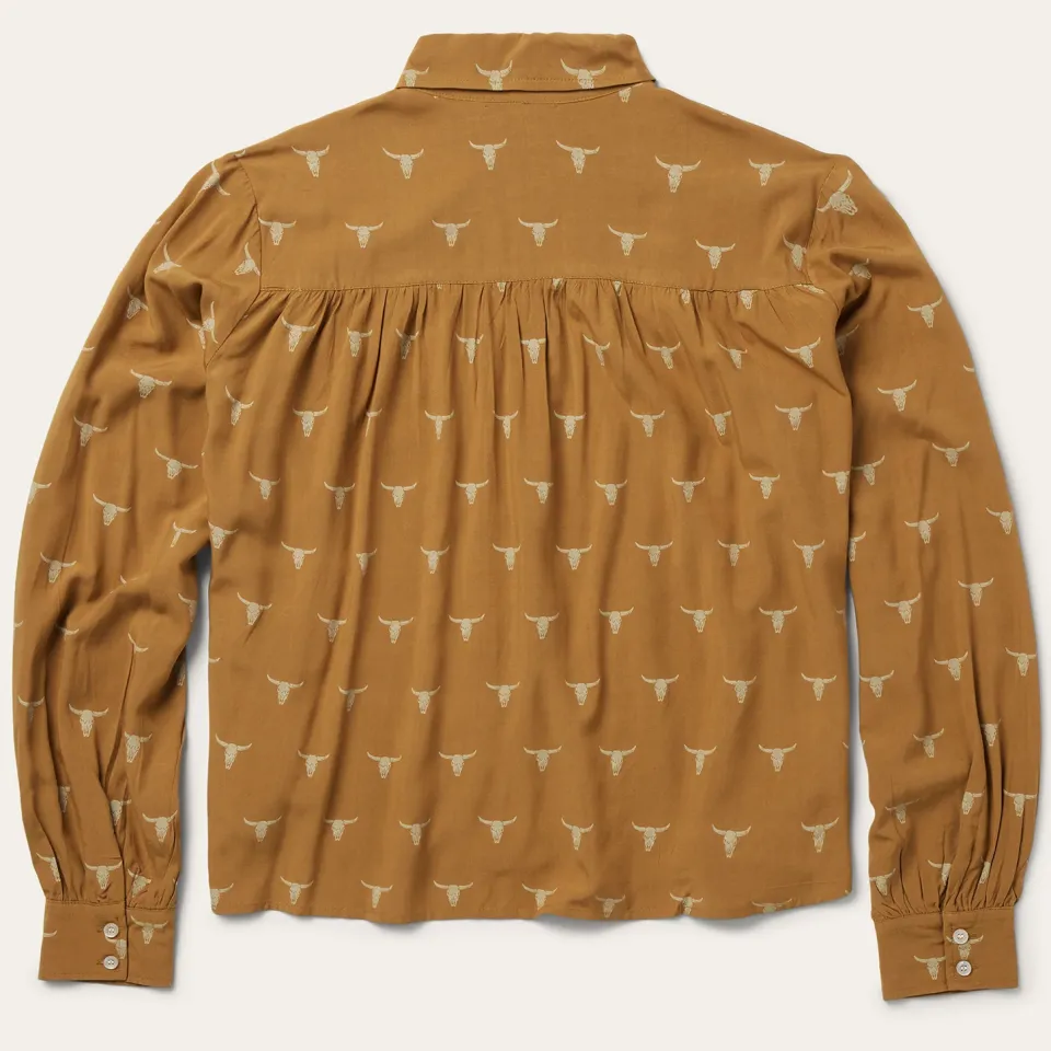 Stetson Mojave Longhorn Print Poet Blouse Brown