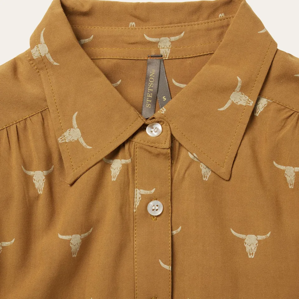 Stetson Mojave Longhorn Print Poet Blouse Brown