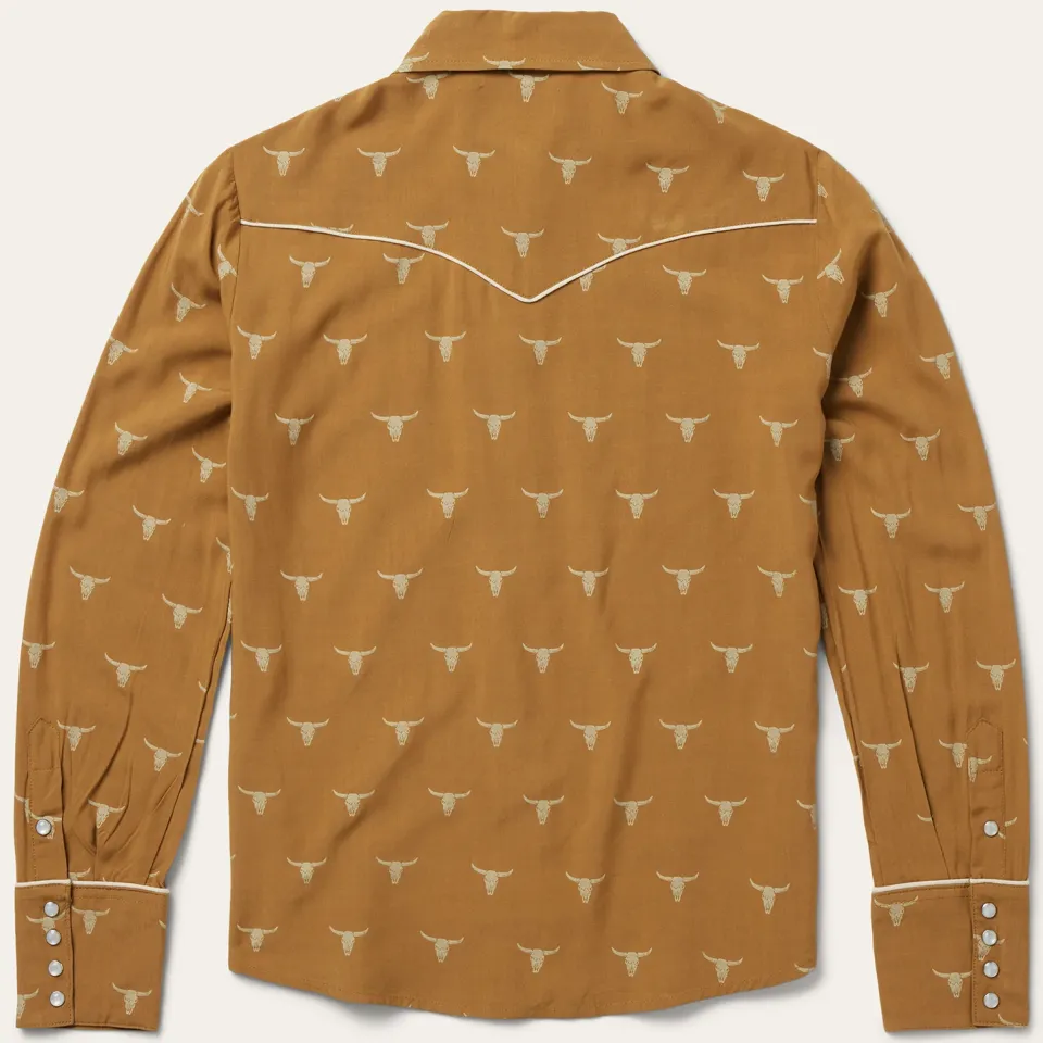 Discount Stetson Mojave Longhorn Print Snap Western Shirt Brown