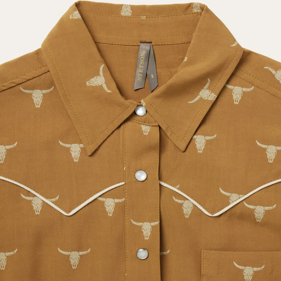 Discount Stetson Mojave Longhorn Print Snap Western Shirt Brown