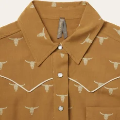 Outlet Stetson Mojave Longhorn Print Snap Western Shirt Brown