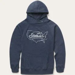 Discount Stetson Navy Heather Fleece Knit Hooded Sweatshirt Blue