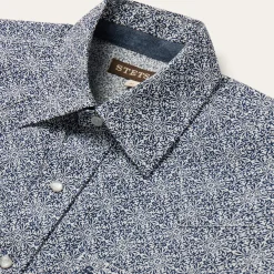 Clearance Stetson Navy Print Short Sleeve Western Shirt Blue