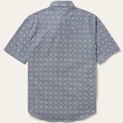 Stetson Navy Print Short Sleeve Western Shirt Blue