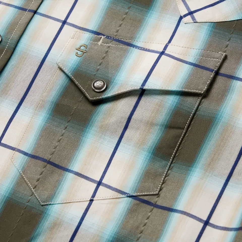 New Stetson Olive Ombre Plaid Western Shirt Green