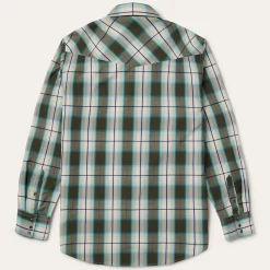 Best Stetson Olive Ombre Plaid Western Shirt Green