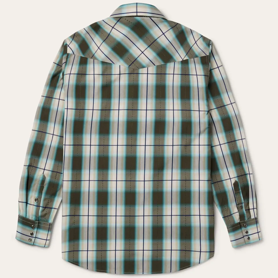 Best Stetson Olive Ombre Plaid Western Shirt Green