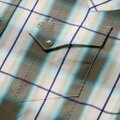 Best Stetson Olive Ombre Plaid Western Shirt Green