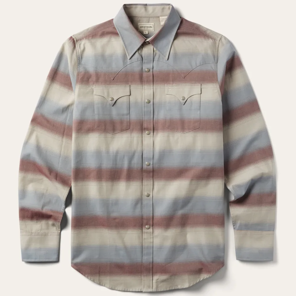 Hot Stetson Ombre Stripe Twill Shirt Wine
