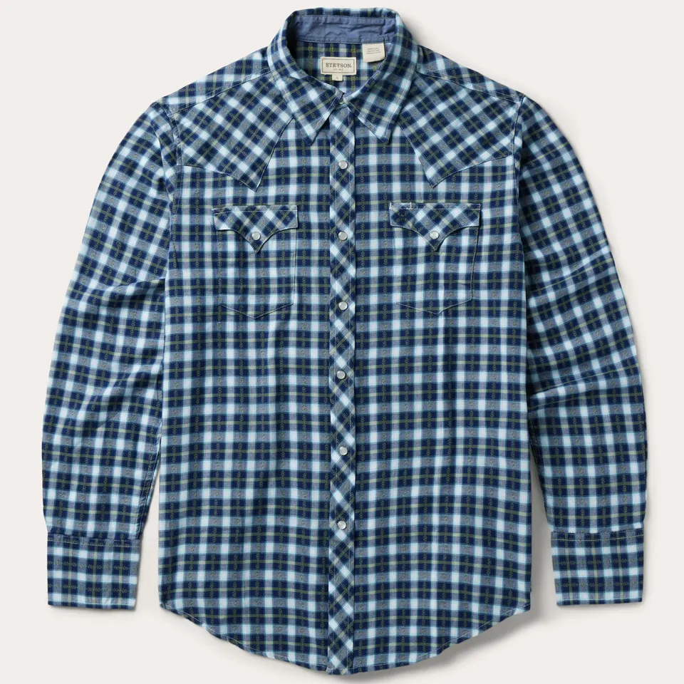 Stetson Plaid Twill Dobby Western Shirt Blue
