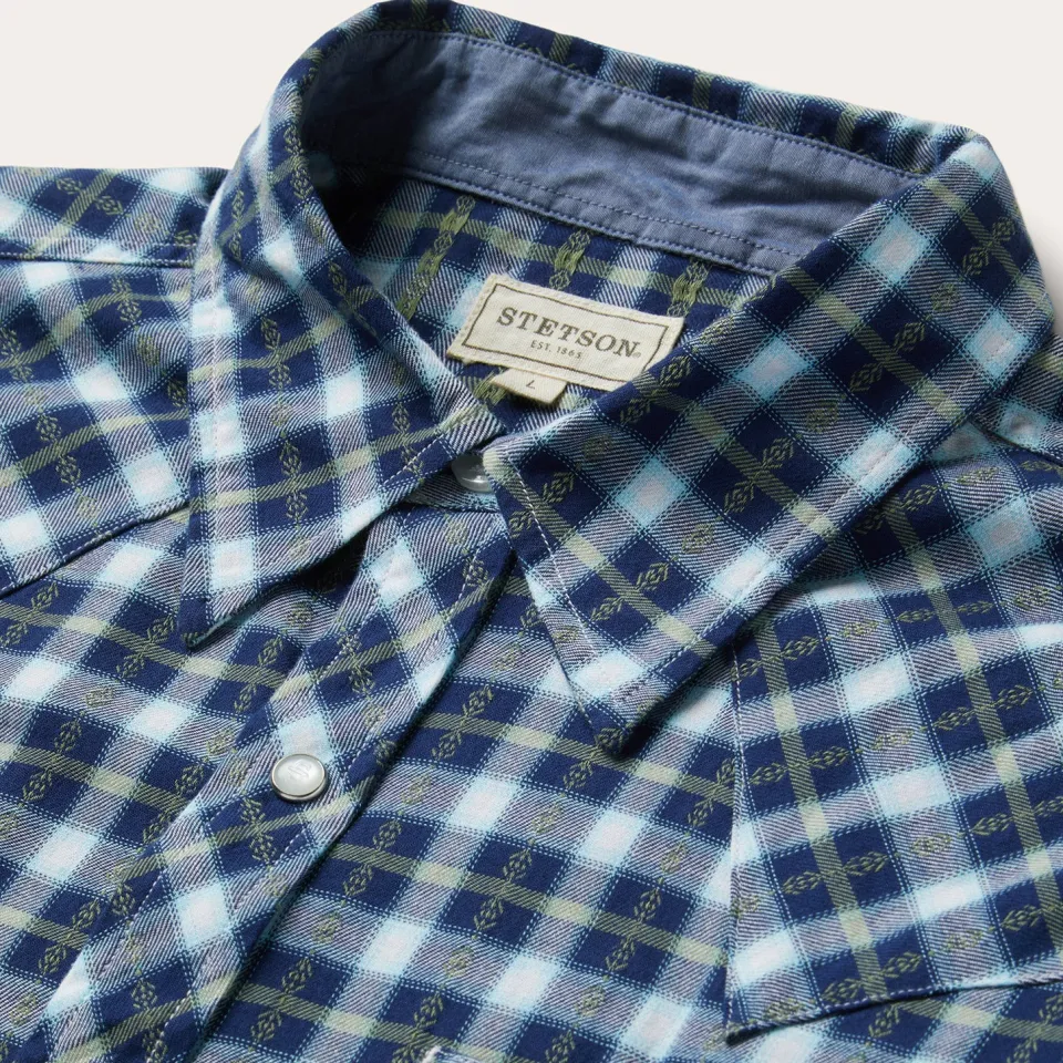 Stetson Plaid Twill Dobby Western Shirt Blue