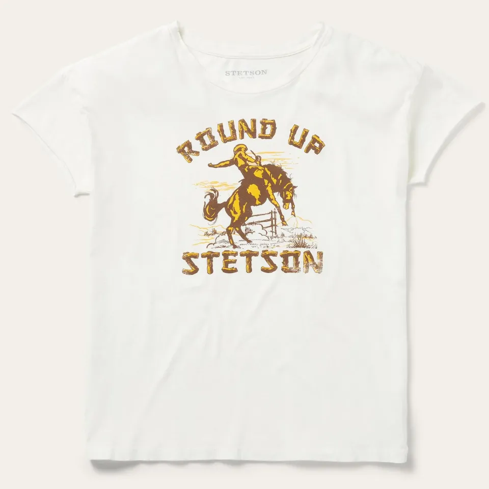 Clearance Stetson "Round Up" Vintage Tee White