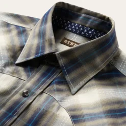Stetson Ranch Plaid Dobby Western Shirt Brown