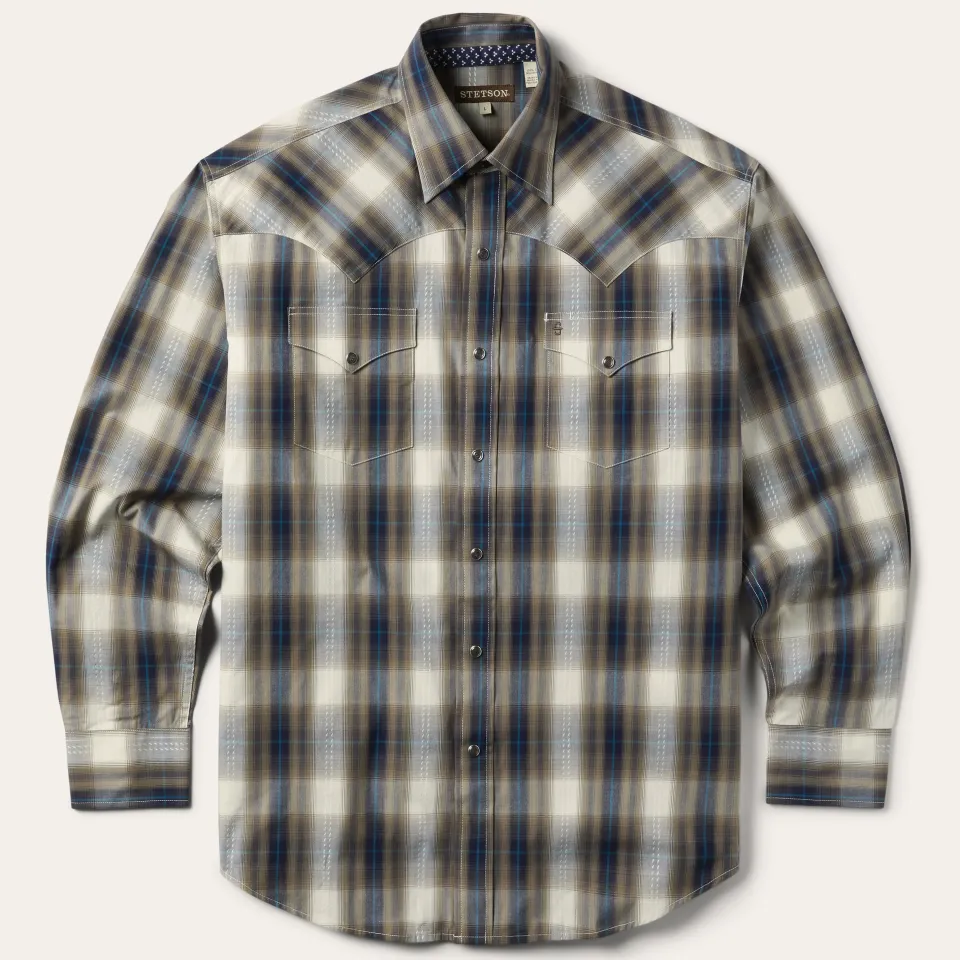 Sale Stetson Ranch Plaid Dobby Western Shirt Brown