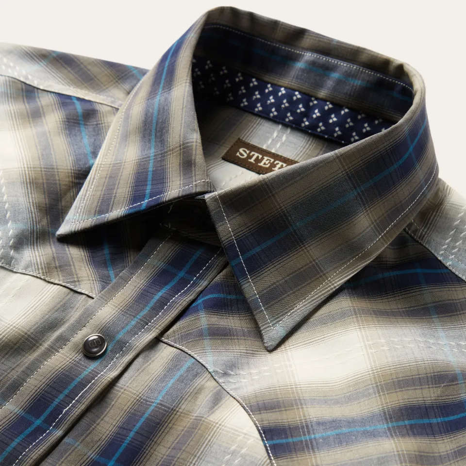 Sale Stetson Ranch Plaid Dobby Western Shirt Brown