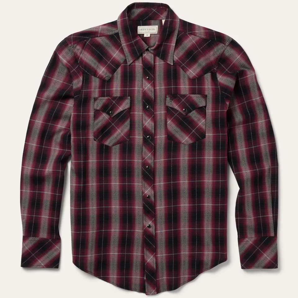 Clearance Stetson Marl Plaid Western Shirt Red