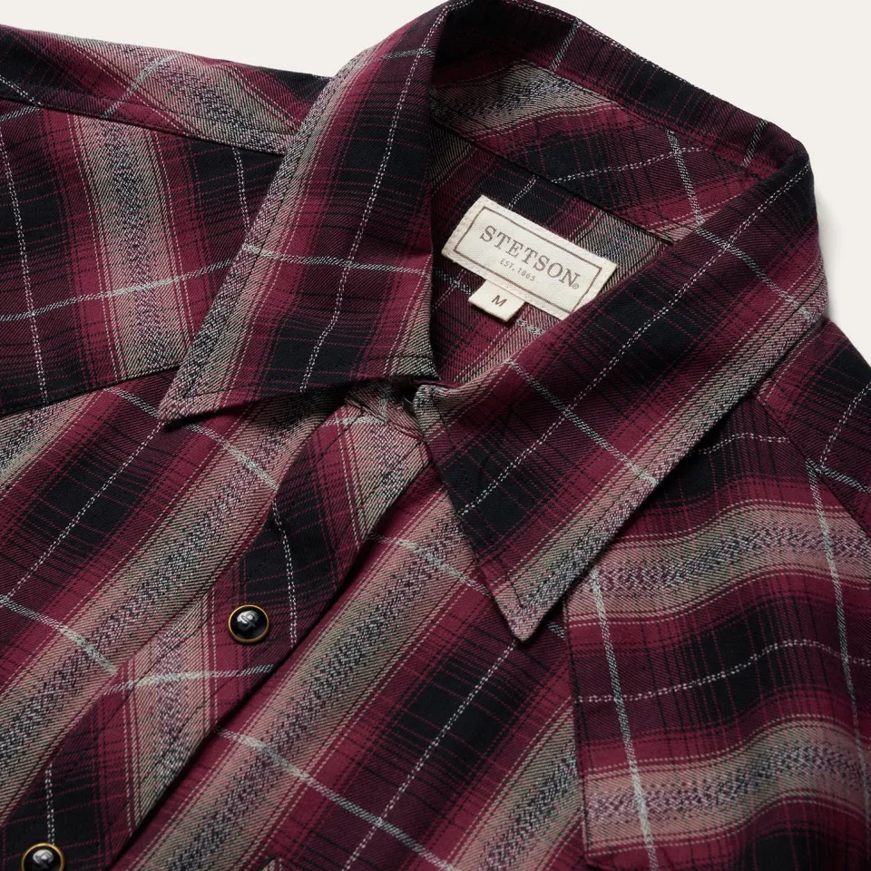 Clearance Stetson Marl Plaid Western Shirt Red