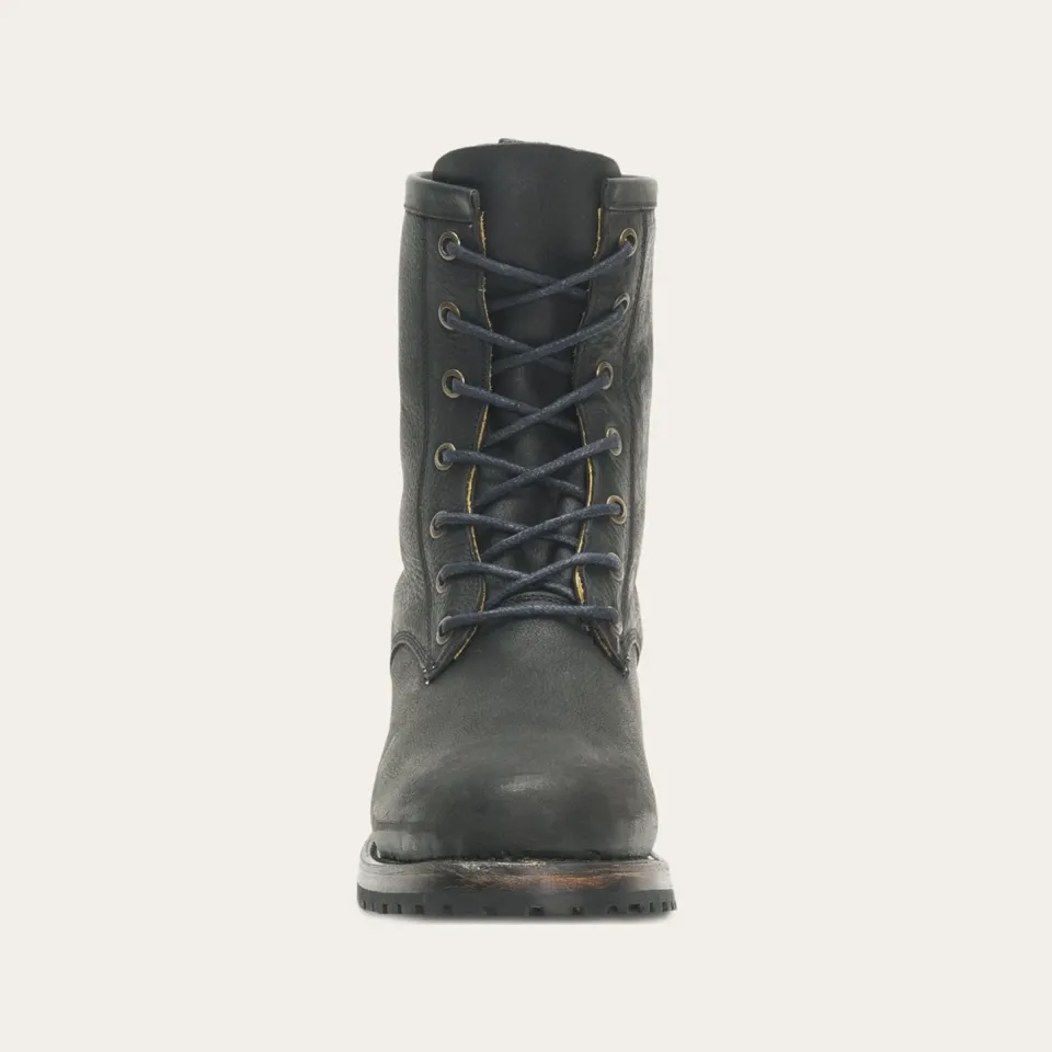 Stetson Sam Lace Up Leather Lug Boots Black