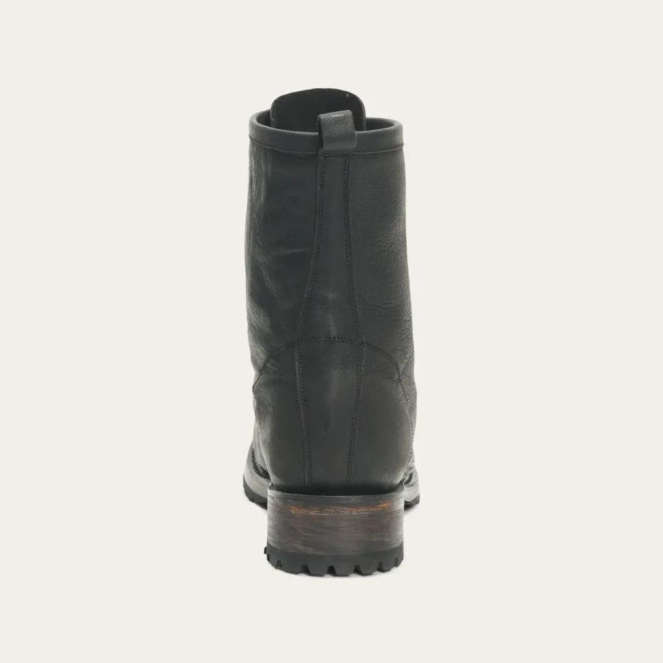 Stetson Sam Lace Up Leather Lug Boots Black