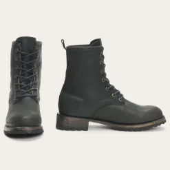 Clearance Stetson Sam Lace Up Leather Lug Boots Black