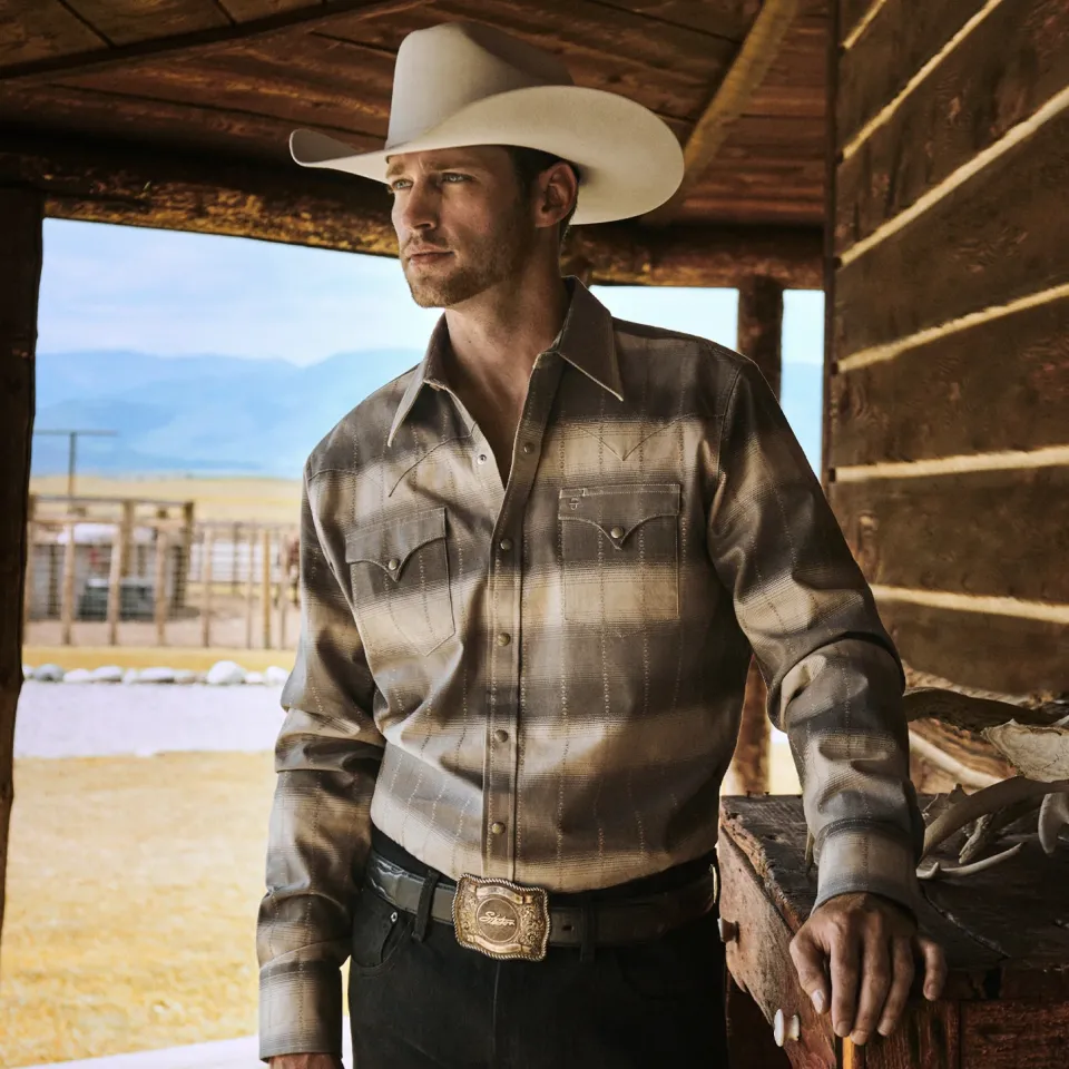 Best Stetson Serape Dobby Twill Western Shirt Brown
