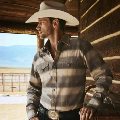 Sale Stetson Serape Dobby Twill Western Shirt Brown