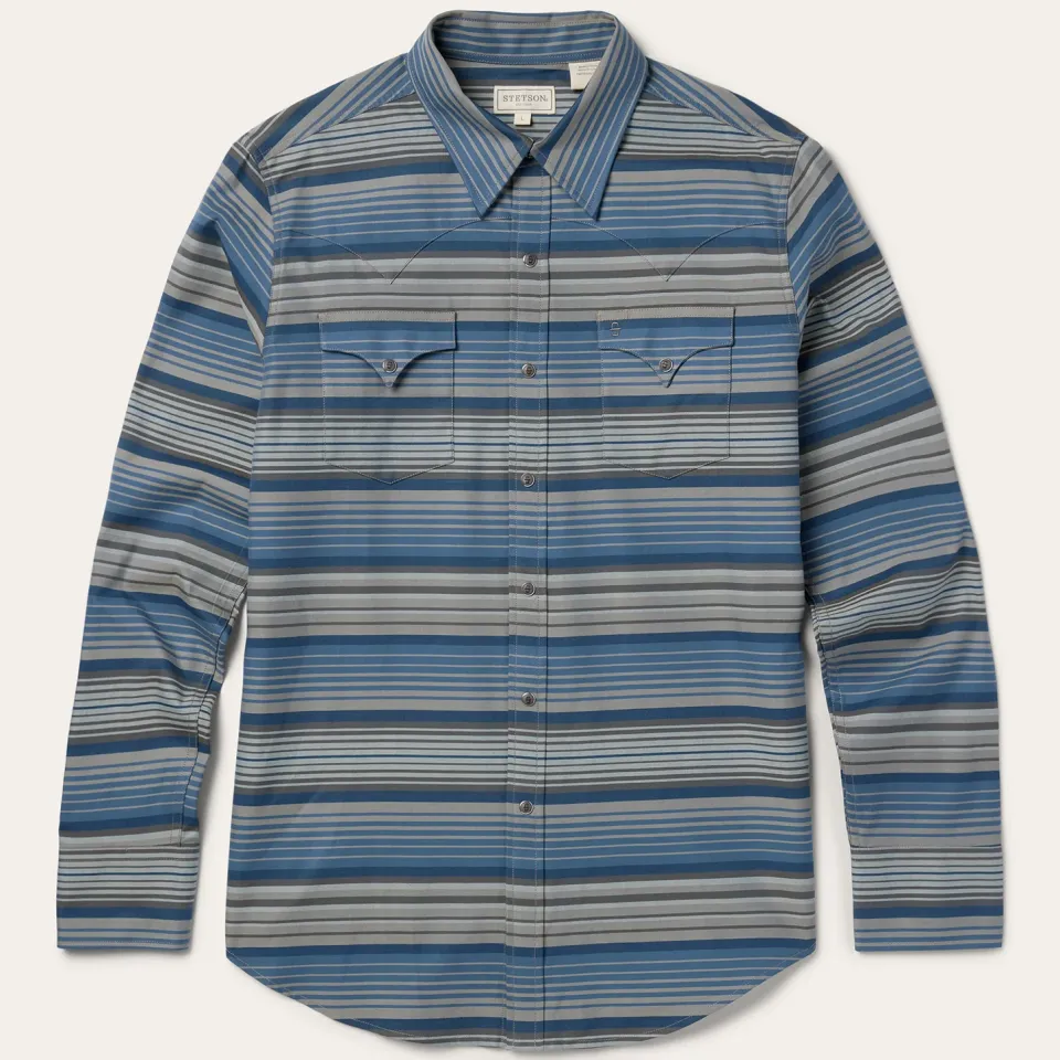 Hot Stetson Serape Stripe Western Shirt Blue