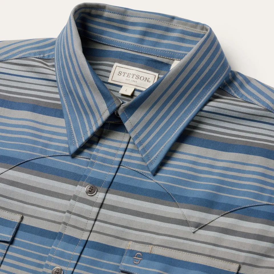 Hot Stetson Serape Stripe Western Shirt Blue