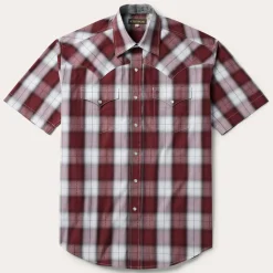 Stetson Shadow Plaid Short Sleeve Western Shirt Wine
