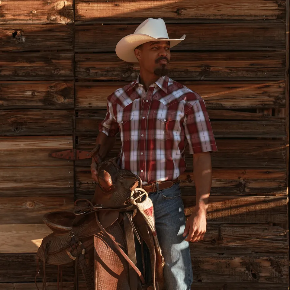 Stetson Shadow Plaid Short Sleeve Western Shirt Wine
