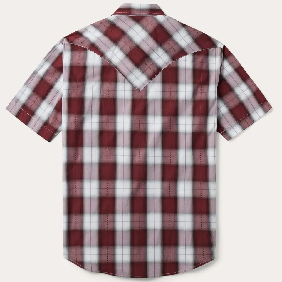 Stetson Shadow Plaid Short Sleeve Western Shirt Wine