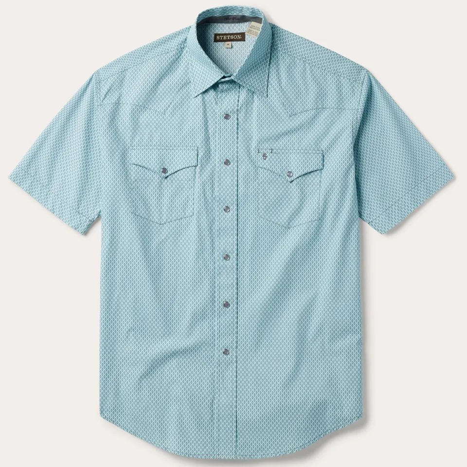 Online Stetson Silver Diamond Neat Print Short Sleeve Western Shirt Blue